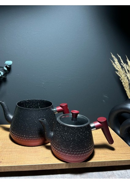 Şık Çift Renk Granit Çaydanlık Takımı, Kızıl Renkli ve Dayanıklı Tasarım indirimleri