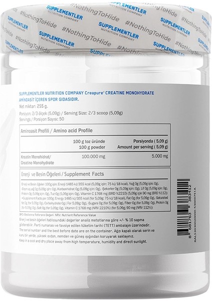 Supplementler.com Creapure Creatine 255 gr