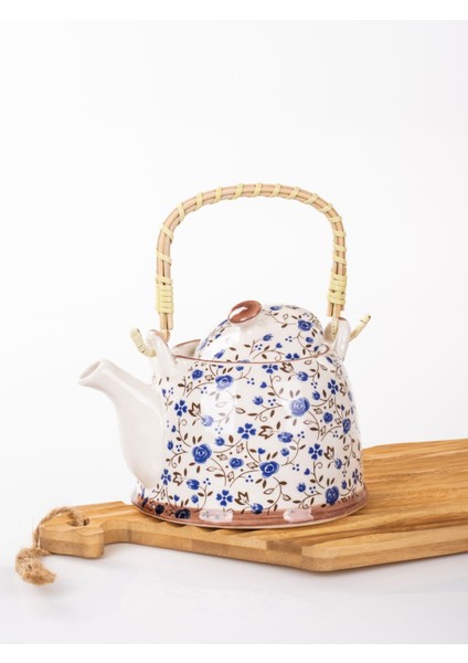 Hasır Saplı Porselen Demlik Çiçek Desenli, 900 ml Çay , Kahve , Bitki Çayı Sunum