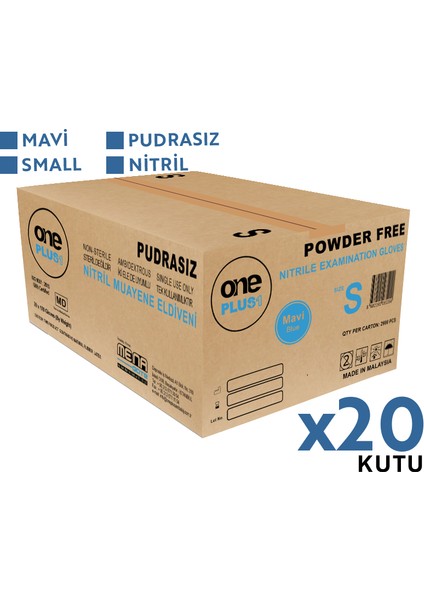 One Plus Nitril Muayene Eldiveni 100'LÜ S Küçük Boy Mavi 20 Kutu fiyatları
