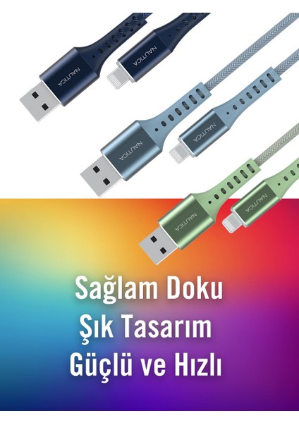 C65 Mfı Lightning To Usb-A 12W Örgülü Hızlı Şarj ve Data Kablosu 2.1m (3 Adet)