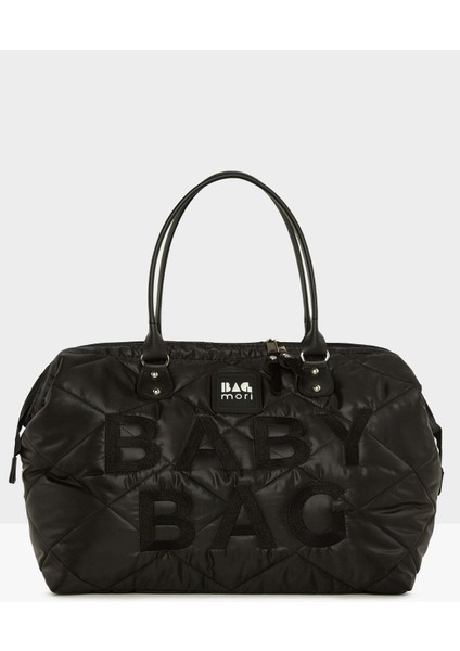 Siyah Baby Bag Nakışlı Puf Şişme Anne Bebek Bakım Çanta M000006904