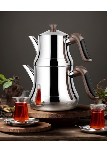 Paslanmaz Çelik Çaydanlık ve Suluk Seti, Şık ve Dayanıklı, 2,25 L, Metalik