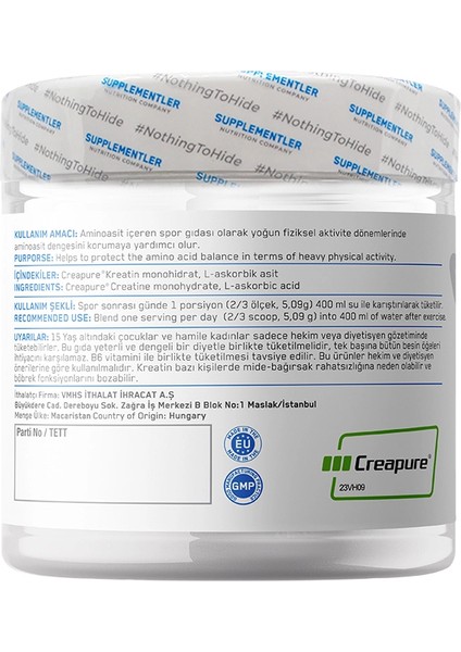 Supplementler.com Creapure Creatine 509 gr
