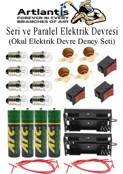 Seri ve Paralel Basit Elektrik Devresi 1 Paket Deney Seti Sarı Mini Duy 4 Adet Mini Ampul 8 Adet Anahtar Iş Eğitimi Seti