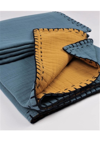 Müslin Çift Taraflı El İşili Bebek Battaniye (Yıkanmıştır) 100X100 cm Hardal İndigo fiyatları