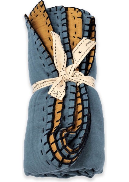 Müslin Çift Taraflı El İşili Bebek Battaniye (Yıkanmıştır) 100X100 cm Hardal İndigo fırsatları