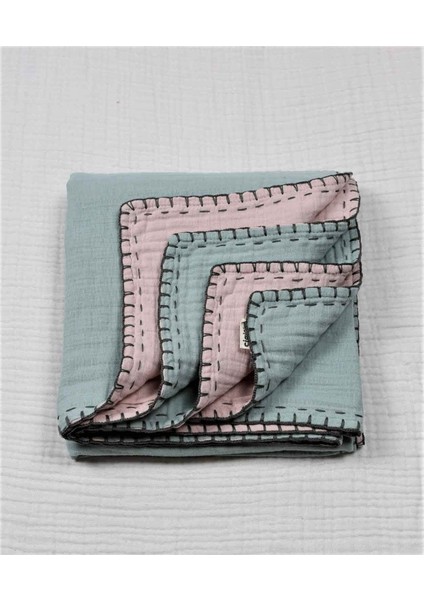 Müslin Çift Taraflı El İşili Bebek Battaniye (Yıkanmıştır) 100X100 cm Mint Pudra fiyatları