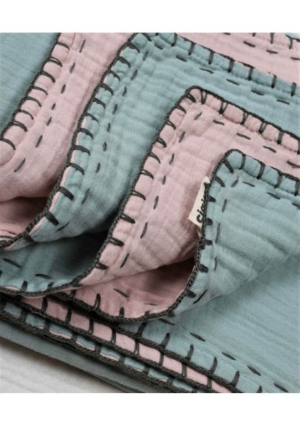 Müslin Çift Taraflı El İşili Bebek Battaniye (Yıkanmıştır) 100X100 cm Mint Pudra modelleri