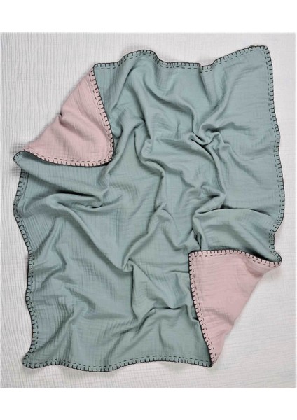 Müslin Çift Taraflı El İşili Bebek Battaniye (Yıkanmıştır) 100X100 cm Mint Pudra fırsatları