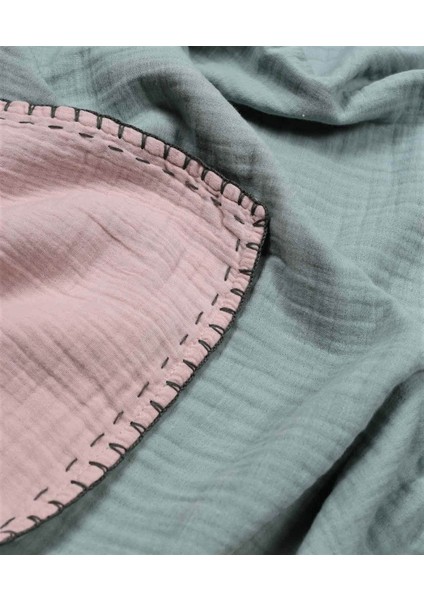 Müslin Çift Taraflı El İşili Bebek Battaniye (Yıkanmıştır) 100X100 cm Mint Pudra indirimleri