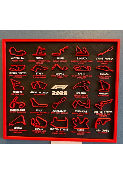 F1 2025 3D Baskı Yarış Takvimi | Duvara Asılabilir Formula 1 Calendar | 220 x 250 mm Renkli