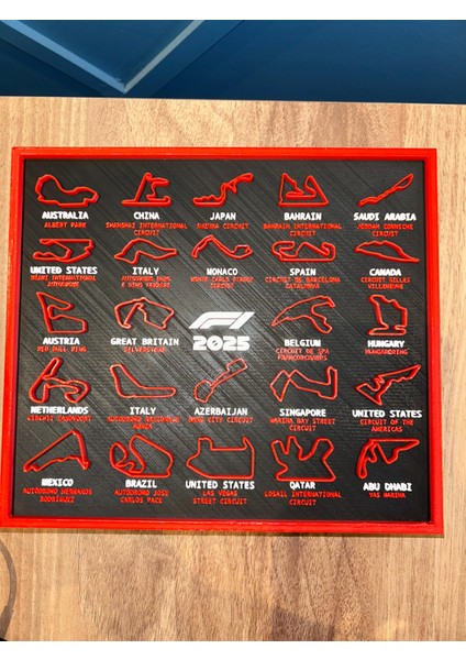 F1 2025 3D Baskı Yarış Takvimi | Duvara Asılabilir Formula 1 Calendar | 220 x 250 mm Renkli