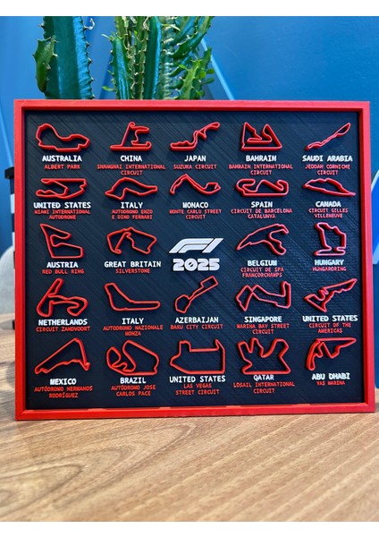 F1 2025 3D Baskı Yarış Takvimi | Duvara Asılabilir Formula 1 Calendar | 220 x 250 mm Renkli