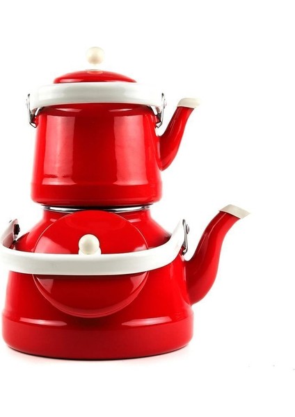 Kırmızı Emaye Çinko Vintage Çaydanlık, Üstten Saplı, Çift Kapaklı, 2,5 L fiyatları