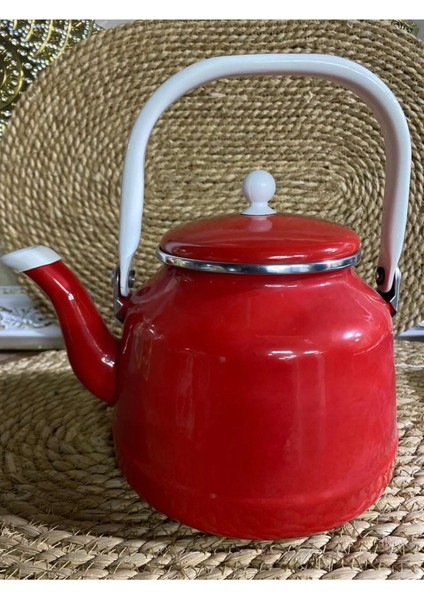 Kırmızı Emaye Çinko Vintage Çaydanlık, Üstten Saplı, Çift Kapaklı, 2,5 L indirimleri