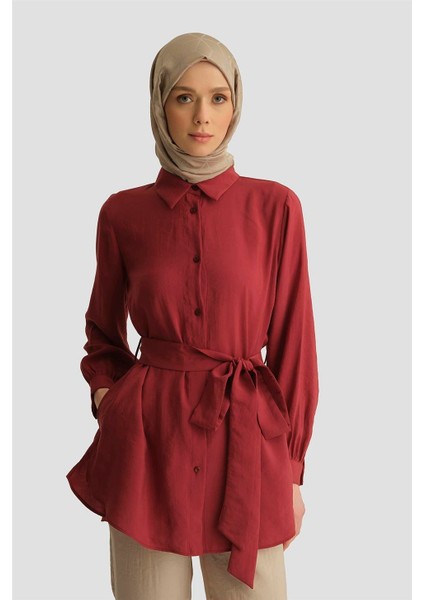 Kemerli Modal Tunik 25YD4224-1 Bordo fiyatları