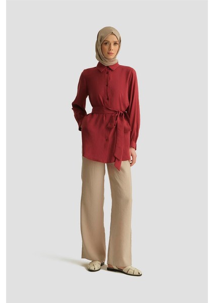 Kemerli Modal Tunik 25YD4224-1 Bordo modelleri