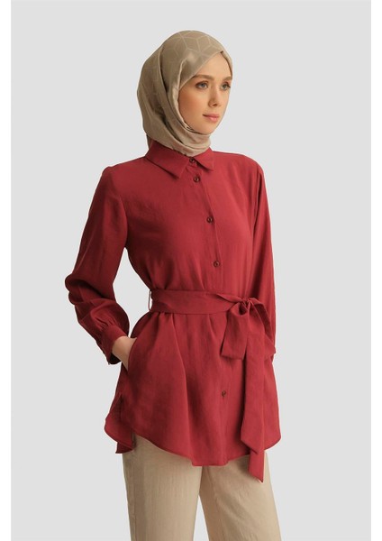 Kemerli Modal Tunik 25YD4224-1 Bordo fırsatları
