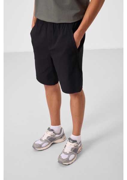 Siyah Standart Fit Dokuma Hafif Esnek Chino Erkek Şort - 81292