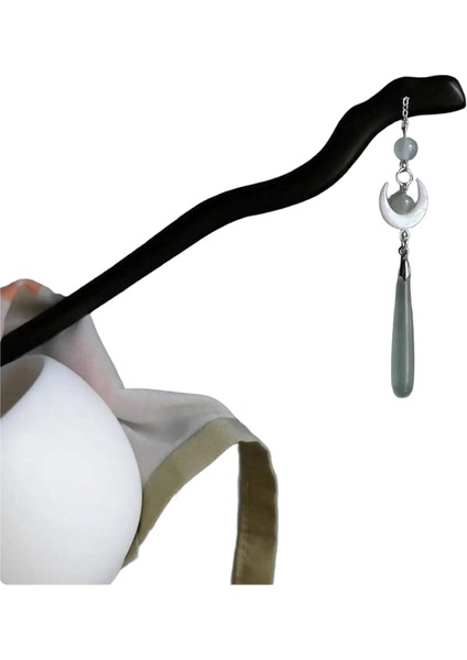 Vintage Çin Tarzı Ahşap Saç Çubukları Kadınlar Için Kızlar Ay Püskül Saç Tokası Saç Klips Hanfu Başlık Takı Saç Aksesuarları Metal Renk: Stil 1 (Yurt Dışından)