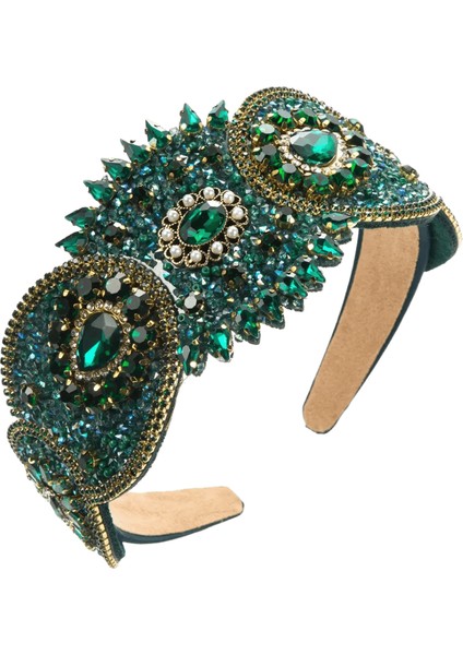 Saç Çemberleri Retro Saray Stili Matkap Biti Geniş Kenar Çemberleri Dolu Kadınlar Zarif ve Üst Düzey Akşam Yemeği Saç Aksesuarları Metal Renk: Yeşil/tip: Saç Bantları (Yurt Dışından)