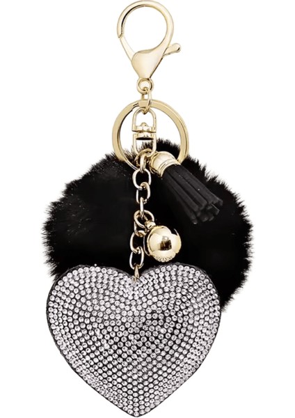 Moda Kaık Peluş Top Anahtarlık Sahte Kürk Ponpon Rhinestone Kalp Çanta Kolye Düz Renk Anahtarlık Alaşım Furball Anahtarlık (Yurt Dışından)