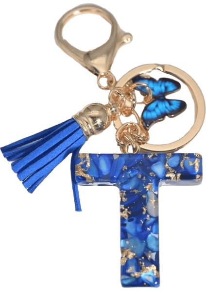 Moda Mavi Sırlı Taş A'dan Z'ye Harf Anahtarlık 26 Baş Harf Alfabe Kelebek Püskül Kolye Araba Anahtarlık Kadın Takı Gıftsrenk: T / Boyut: 55MM (Yurt Dışından)