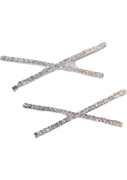 2pcs Çapraz Kristal Saç Penileri Rhinestone x Saç Klipsleri Ettes Basit Yan Klip Gelin Money Kız Moda Saç Aksesuarları Newcolor: Gümüş (Yurt Dışından)