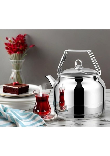 3,5 Litre Üstten Kulplu Çelik Demlik, Dayıklı ve Şık Tasarım