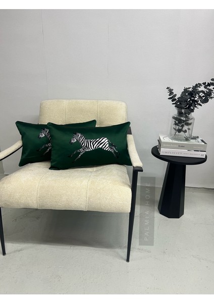 Yeşil Zebra Desenli Çift Taraflı Dekoratif 2'li Yastık Kılıfı Seti 32 x 55 cm