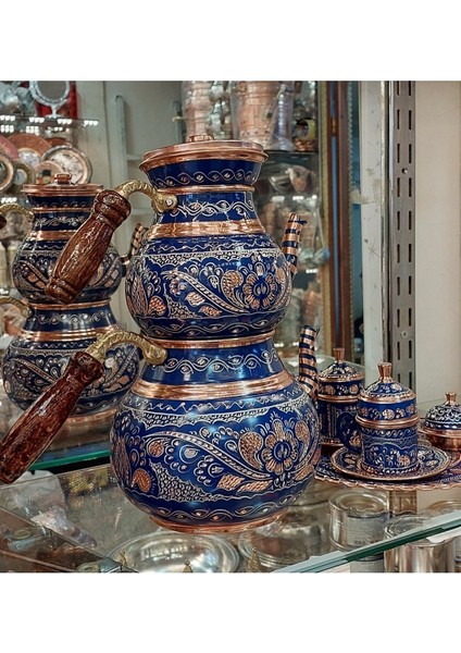 Çeyiz Seti 2'li Set Bakır Fincan Takımı 2 Kişilik & Bakır Çaydanlık Türk Kahvesi Bakır Kahve Takımı