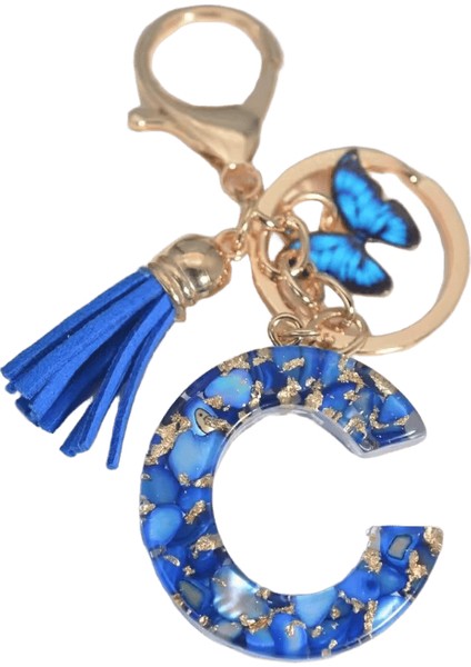 Moda Mavi Sırlı Taş A'dan Z'ye Harf Anahtarlık 26 Baş Harf Alfabe Kelebek Püskül Kolye Araba Anahtarlık Kadın Takı Gıfts Renk: C / Boyut: 55MM (Yurt Dışından)