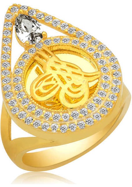 Gümüş Gold Tuğralı Bayan Yüzük