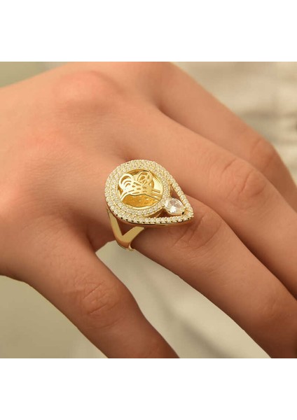 Gümüş Gold Tuğralı Bayan Yüzük modelleri