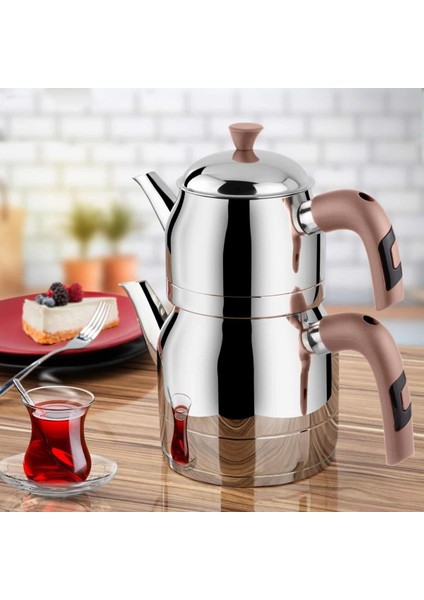 Orta Boy Çelik Çaydanlık Takımı, Rosa Gold, 1.0-2.0 lt, şık ve dayanıklı kullanım