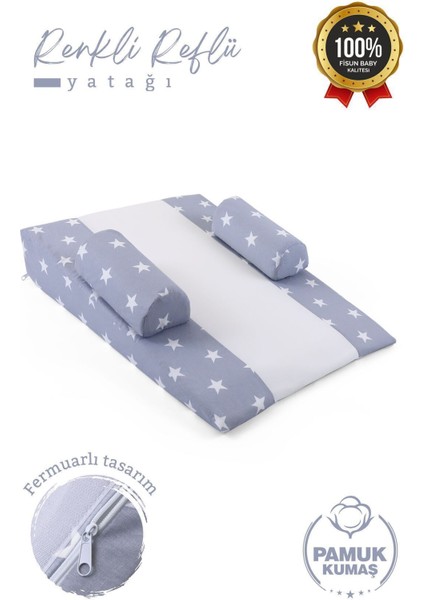 Bebek Yatağı (Açık Gri -Yıldız) Yıkanabilir Kılıflı, Ortopedik, Ana Kucağı