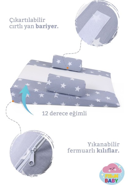Bebek Yatağı (Açık Gri -Yıldız) Yıkanabilir Kılıflı, Ortopedik, Ana Kucağı fiyatları