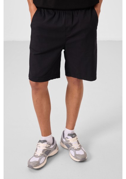 Siyah Standart Fit Dokuma Hafif Esnek Chino Erkek Şort - 81293