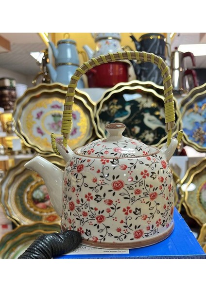Çiçekli Hasır Saplı Porselen Bitki Çayı Demliği, Zarif ve Şık Tasarım, 750 ml fiyatları