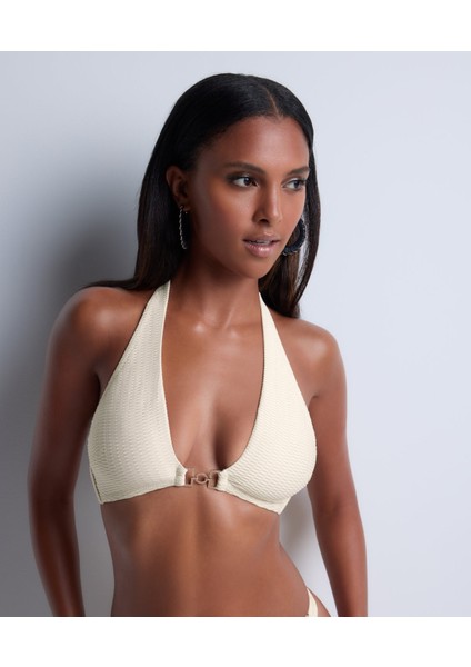 Shimmering Waters Kalıplı Push-Up Bikini Üstü, Altın Detaylı Lurex Jakarlı Sütyen