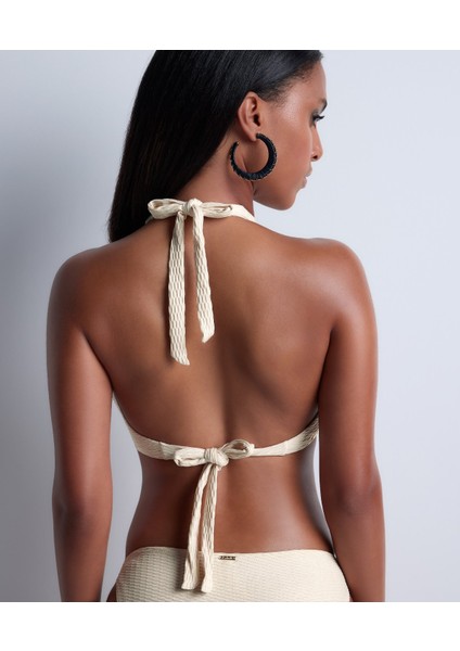 Shimmering Waters Kalıplı Push-Up Bikini Üstü, Altın Detaylı Lurex Jakarlı Sütyen