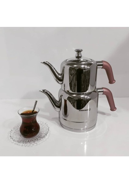 Şık ve dayanıklı paslanmaz çaydanlık takımı, pembe renk, 4 L hacim