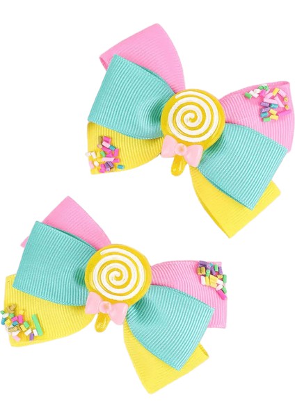2pcs Lollipop Saç Yay Klipli Sevimli Şeker Kızlar Gökkuşağı Saç Tokası Kurdele Bowknote Şapkası Yürümeye Başlayan Çocuk Ettes Kızlar Saç Aksesuarları: Lolipop (Yurt Dışından)