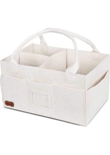 Kare Kapaklı Anne Bebek Bakım Çantası Organizeri Keçe Bej