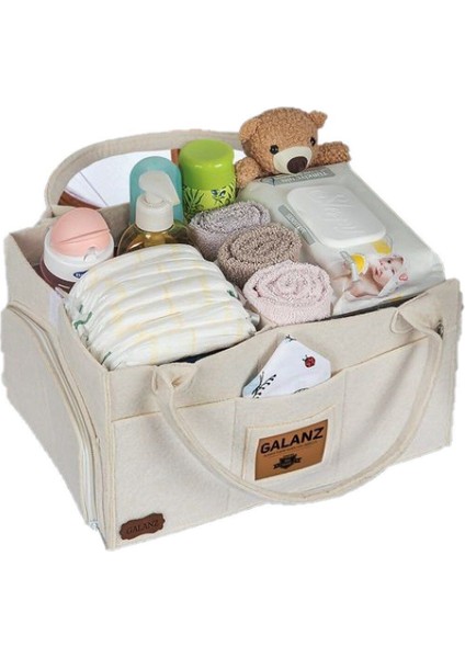 Kare Kapaklı Anne Bebek Bakım Çantası Organizeri Keçe Bej fiyatları
