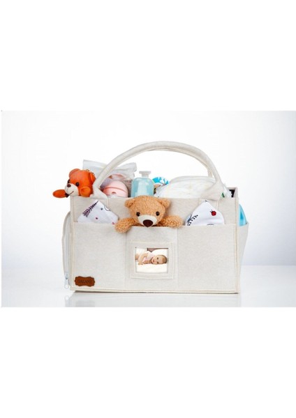 Kare Kapaklı Anne Bebek Bakım Çantası Organizeri Keçe Bej indirimleri