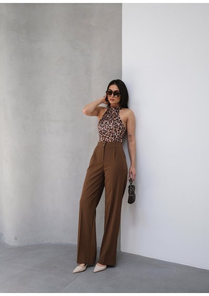 Arkasi Lasti̇kli̇ Pi̇leli̇ Dökümlü Wide Leg Pantolon