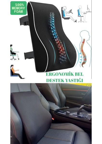 Visco Bel Yastığı Sırt Minderi Ortopedik Bel Minderi Ortopedik Sırt Yastığı %100 Visco Destek Minderi Ergonomik Yastık Siyah Renk Kılıflı ve Fermuarlı Bel Yastığı