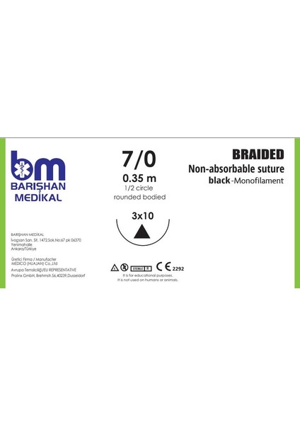 Mikroturcu Tekli Iğne Iplik 7/0 Keskin 3X10 1/2 Keskin Gövde 0.35M Tek Iğne Mikrocerrahi Eğitim Materyali